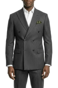 Stacy Adams - Charcoal Hybrid Fit 2 Piece Double Breasted Pinstripe Suit
