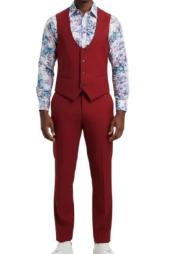 Stacy Adams - Cherry Red 3 Piece Hybrid Fit Suit With Expandable Waist Band