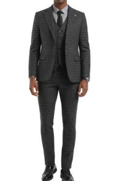 Stacy Adams - Gray Houndstooth 3 Piece Hybrid Fit Suit With Expandable Waist Band
