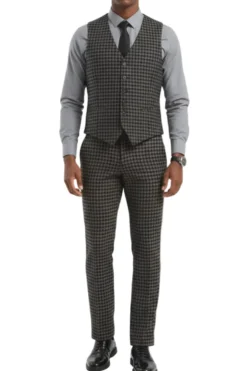 Stacy Adams - Gray Houndstooth 3 Piece Hybrid Fit Suit With Expandable Waist Band