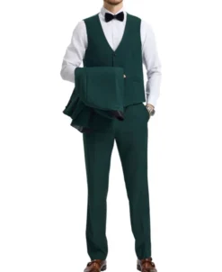 Stacy Adams - Green 3 Piece Hybrid Fit Tuxedo Satin Shawl Lapel