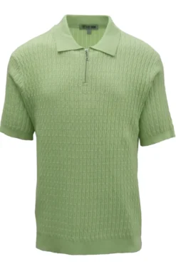Stacy Adams - Green Textured Ribbed Quarter Zip Polo