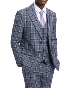 Stacy Adams - Hybrid Fit Plaid 3 Piece Grey Suit
