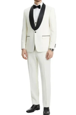 Stacy Adams - Ivory 3 Piece Hybrid Fit Tuxedo Satin Shawl Lapel