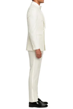 Stacy Adams - Ivory 2-Piece Hybrid Fit Double Breasted Shawl Velvet Lapel Tuxedo