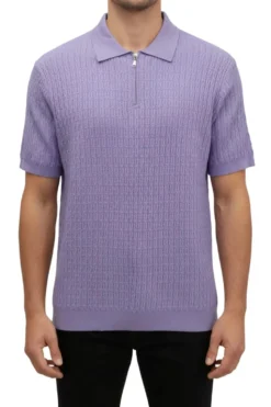 Stacy Adams - Lavender Textured Ribbed Quarter Zip Polo