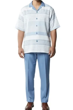 Stacy Adams - Light Blue Horizontal Stripes 2 Piece Walking Suit Short Set
