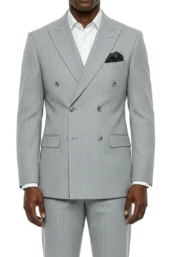 Stacy Adams - Light Gray Hybrid Fit 2 Piece Double Breasted Pinstripe Suit