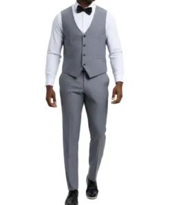 Stacy Adams - Medium Gray 3 Piece Hybrid Fit Tuxedo Satin Shawl Lapel