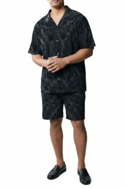 Stacy Adams - Men’s Black Abstract Design 2 Piece Walking Suit with Shorts Set