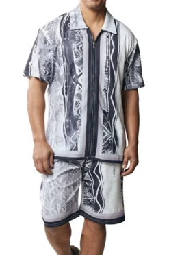 Stacy Adams - Men's Black Full Zip Walking Suit with Multi Color Shorts Set
