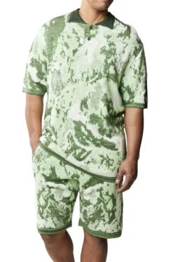 Stacy Adams - Men's Green Abstract Knit Walking Suit Short Set