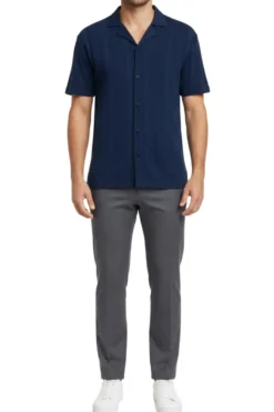 Stacy Adams - Men's Navy Vertical Embroidered Pattern Shirt