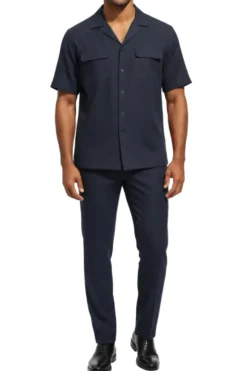 Stacy Adams - Navy Linen 2 Piece Walking Suit Set