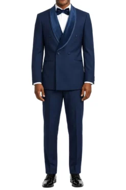 Stacy Adams - Navy 2-Piece Hybrid Fit Double Breasted Shawl Velvet Lapel Tuxedo