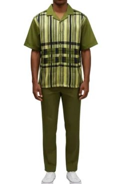 Stacy Adams - Olive Color-Block Plaid Panel Walking Suit Set