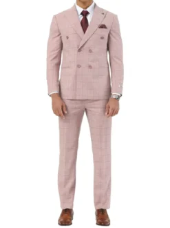 Stacy Adams - Pink 2 Piece Hybrid Fit Windowpane Double Breasted Suit