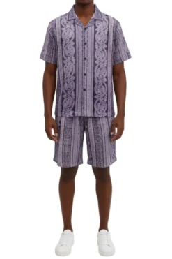 Stacy Adams - Purple Vertical Paisley Short Walking Suit Set