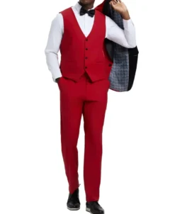 Stacy Adams - Red 3 Piece Hybrid Fit Tuxedo Satin Shawl Lapel