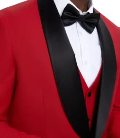 Stacy Adams - Red 3 Piece Hybrid Fit Tuxedo Satin Shawl Lapel