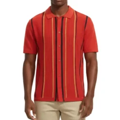 Stacy Adams - Red Vertical Stripe Knit Shirt