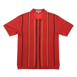 Stacy Adams - Red Vertical Stripe Knit Shirt