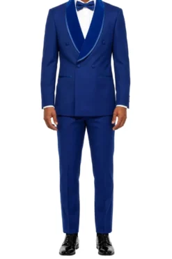 Stacy Adams - Royal Blue 2-Piece Hybrid Fit Double Breasted Shawl Velvet Lapel Tuxedo