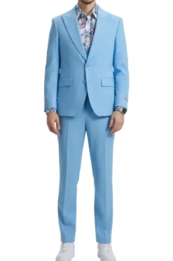 Stacy Adams - Sky Blue 3 Piece Hybrid Fit Suit With Expandable Waist Band