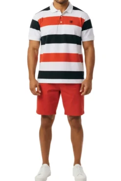 Stacy Adams - Striped Red Cotton Polo Shirt