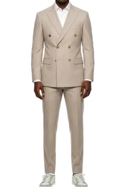 Stacy Adams - Tan Hybrid Fit 2 Piece Double Breasted Pinstripe Suit