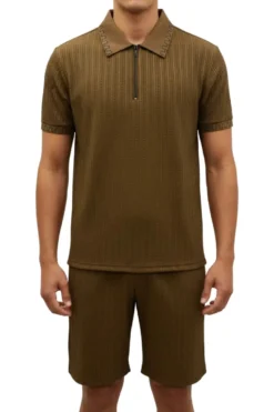 Stacy Adams - Tan Textured Polo Short Set