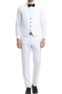 Stacy Adams - White 3 Piece Hybrid Fit Tuxedo Satin Shawl Lapel