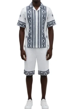Stacy Adams - White Embroidered Short Walking Suit Set