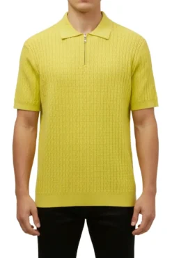 Stacy Adams - Yellow Textured Ribbed Quarter Zip Polo