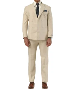 Stacy Adams - Beige 2 Piece Hybrid Fit Windowpane Double Breasted Suit