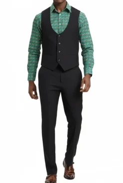Stacy Adams - Black 3 Piece Hybrid Fit Suit With Expandable Waist Band