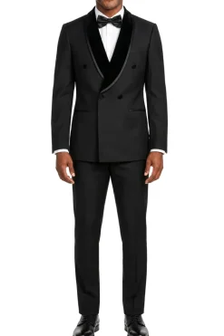 Stacy Adams - Black 2-Piece Hybrid Fit Double Breasted Shawl Velvet Lapel Tuxedo
