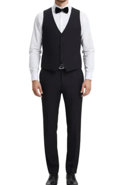Stacy Adams - Black 3 Piece Hybrid Fit Tuxedo Satin Shawl Lapel
