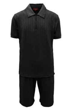 Stacy Adams - Black Textured Polo Short Set