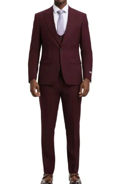 Stacy Adams - Burgundy 3 Piece Hybrid Fit Suit With Expandable Waist Band