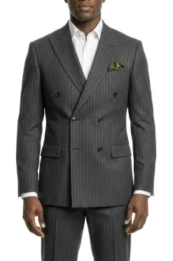 Stacy Adams - Charcoal Hybrid Fit 2 Piece Double Breasted Pinstripe Suit