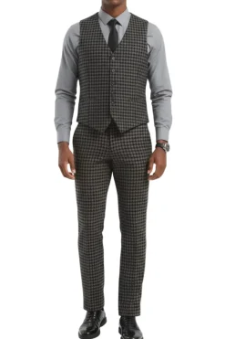 Stacy Adams - Gray Houndstooth 3 Piece Hybrid Fit Suit With Expandable Waist Band