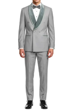 Stacy Adams - Gray 2-Piece Hybrid Fit Double Breasted Shawl Velvet Lapel Tuxedo