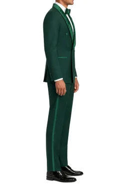 Stacy Adams - Green 2-Piece Hybrid Fit Double Breasted Shawl Velvet Lapel Tuxedo