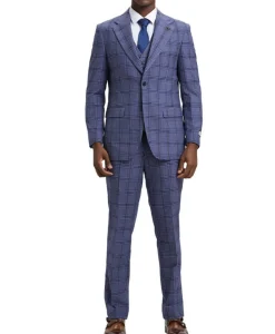 Stacy Adams - Hybrid Fit Plaid 3 Piece Purple Suit