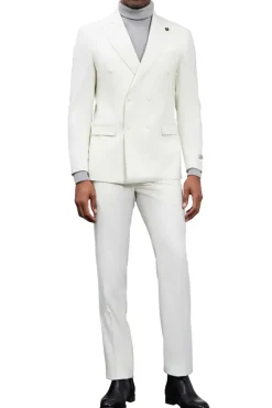 Stacy Adams - Ivory Double Breasted 2 Piece Hybrid Fit Suit With Expandable Waist Band