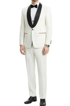 Stacy Adams - Ivory 3 Piece Hybrid Fit Tuxedo Satin Shawl Lapel