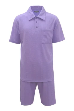 Stacy Adams - Lavender Geometric Jacquard Pattern Polo Short Set
