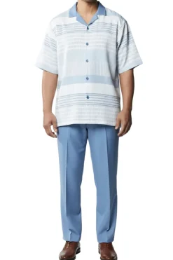 Stacy Adams - Light Blue Horizontal Stripes 2 Piece Walking Suit Short Set