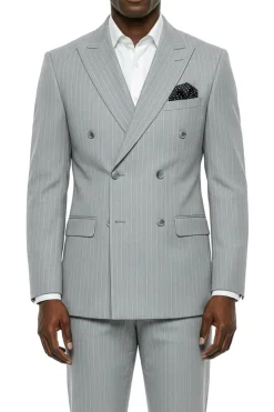 Stacy Adams - Light Gray Hybrid Fit 2 Piece Double Breasted Pinstripe Suit